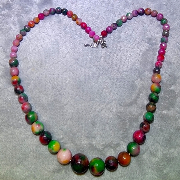 Hand Crafted Jewelry - 6-14mm Natural Color Faceted Candy Jade / Jadeite Gemstone Necklace 18'' Unisex